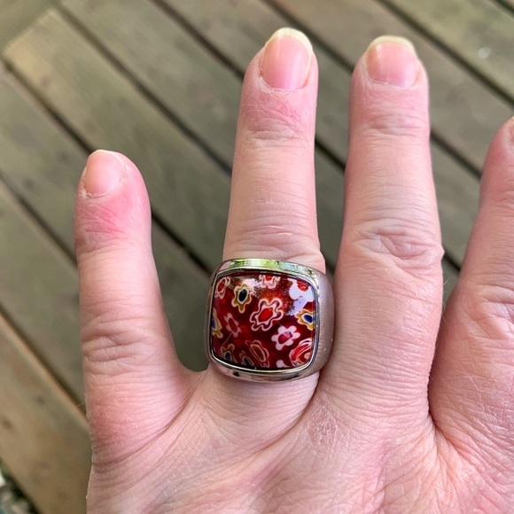 STAINLESS STEEL FLORAL GLASS RING - Picture 4 of 6